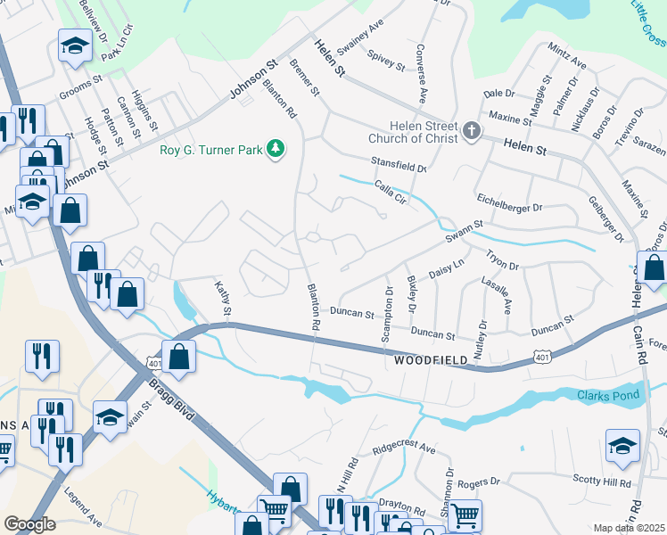 map of restaurants, bars, coffee shops, grocery stores, and more near 1891 Tryon Drive in Fayetteville