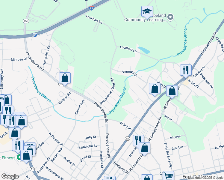 map of restaurants, bars, coffee shops, grocery stores, and more near 101 Riverbrook Drive in Gaffney
