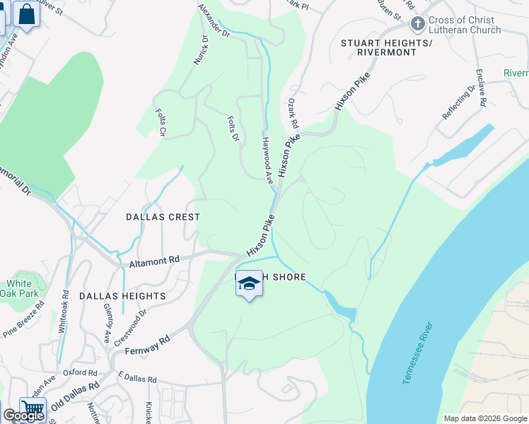 map of restaurants, bars, coffee shops, grocery stores, and more near 2627 Hixson Pike in Chattanooga