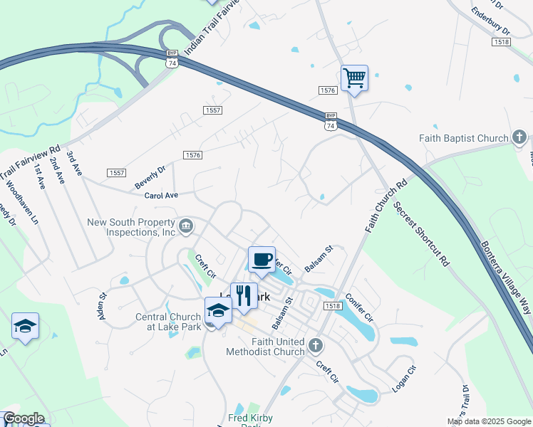 map of restaurants, bars, coffee shops, grocery stores, and more near 6306 Trevor Simpson Drive in Indian Trail