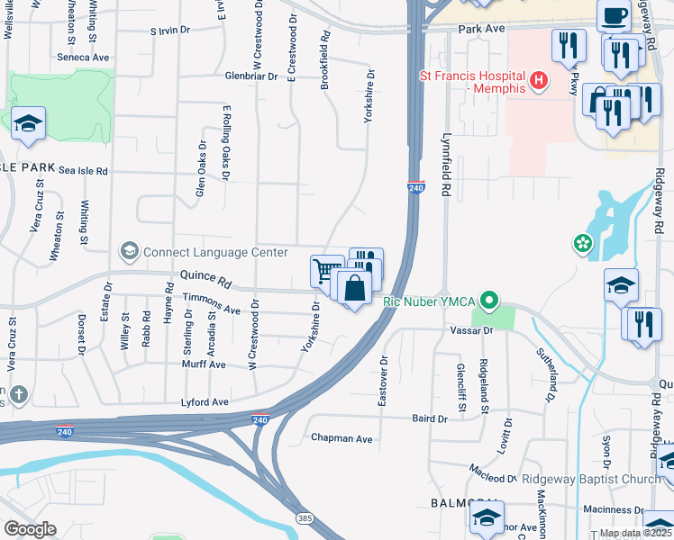 map of restaurants, bars, coffee shops, grocery stores, and more near 5681 Glenwild Avenue in Memphis