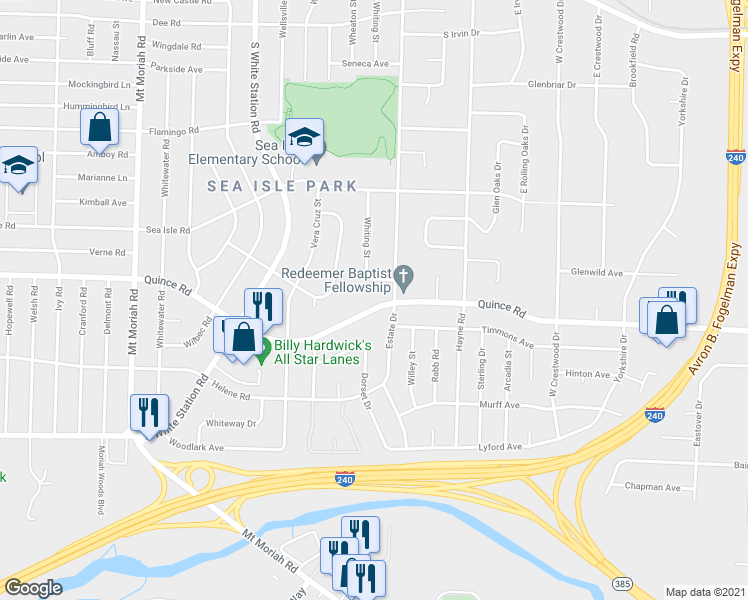 map of restaurants, bars, coffee shops, grocery stores, and more near 1461 Whiting Street in Memphis