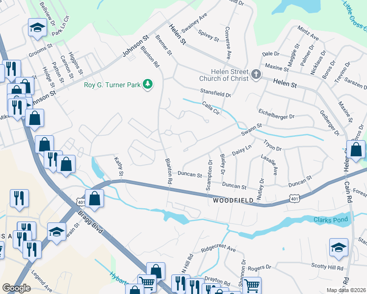 map of restaurants, bars, coffee shops, grocery stores, and more near 1891 Tryon Drive in Fayetteville