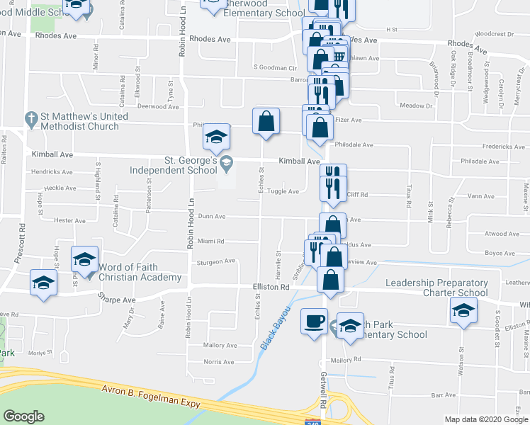 map of restaurants, bars, coffee shops, grocery stores, and more near 3830 Dunn Avenue in Memphis