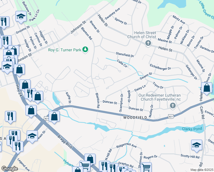 map of restaurants, bars, coffee shops, grocery stores, and more near 1849 Tryon Drive in Fayetteville