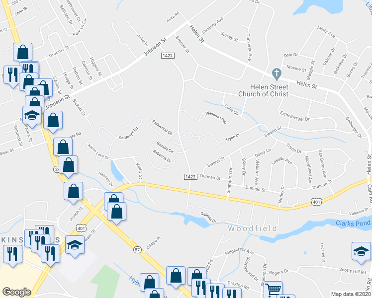 map of restaurants, bars, coffee shops, grocery stores, and more near 1905 Tryon Drive in Fayetteville