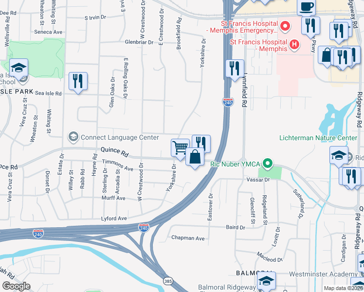 map of restaurants, bars, coffee shops, grocery stores, and more near 5681 Glenwild Avenue in Memphis