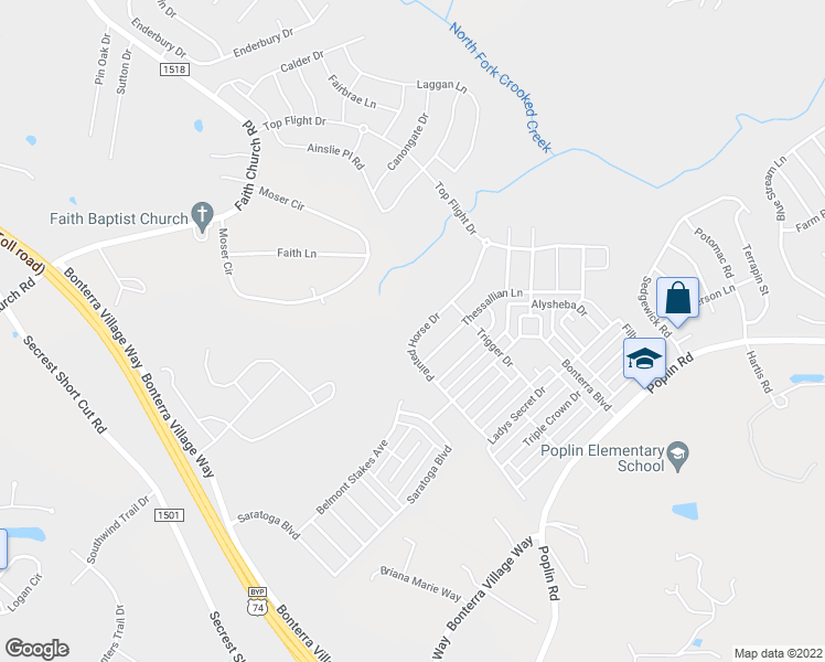 map of restaurants, bars, coffee shops, grocery stores, and more near 1817 Painted Horse Drive in Indian Trail