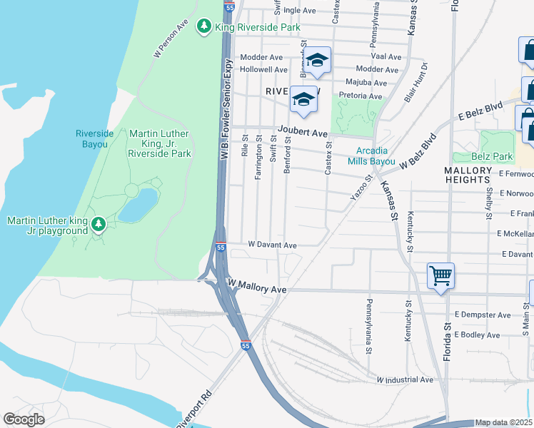 map of restaurants, bars, coffee shops, grocery stores, and more near 2076 Swift Street in Memphis