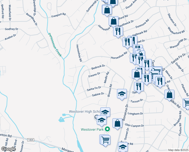 map of restaurants, bars, coffee shops, grocery stores, and more near 826 Fresno Drive in Fayetteville