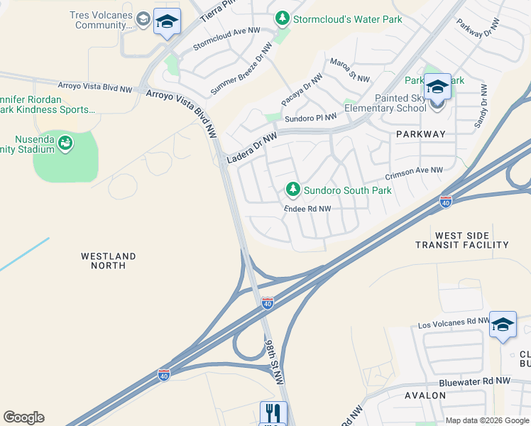 map of restaurants, bars, coffee shops, grocery stores, and more near 9608 Kilauea Avenue Northwest in Albuquerque