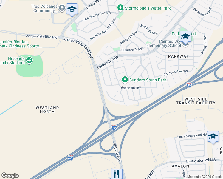 map of restaurants, bars, coffee shops, grocery stores, and more near 9608 Kilauea Avenue Northwest in Albuquerque