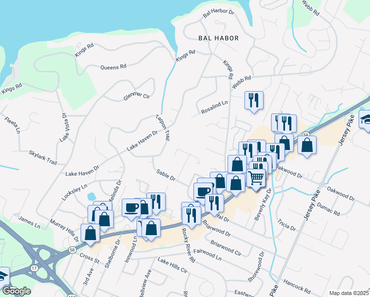 map of restaurants, bars, coffee shops, grocery stores, and more near 4703 Murray Lake Lane in Chattanooga