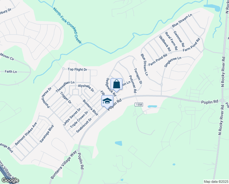 map of restaurants, bars, coffee shops, grocery stores, and more near 1000 Emerson Lane in Indian Trail