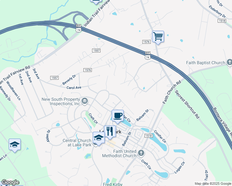 map of restaurants, bars, coffee shops, grocery stores, and more near 6312 Trevor Simpson Drive in Indian Trail