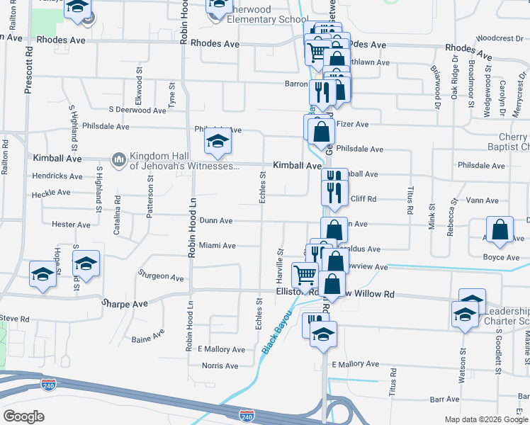 map of restaurants, bars, coffee shops, grocery stores, and more near 3811 Christy Cove in Memphis