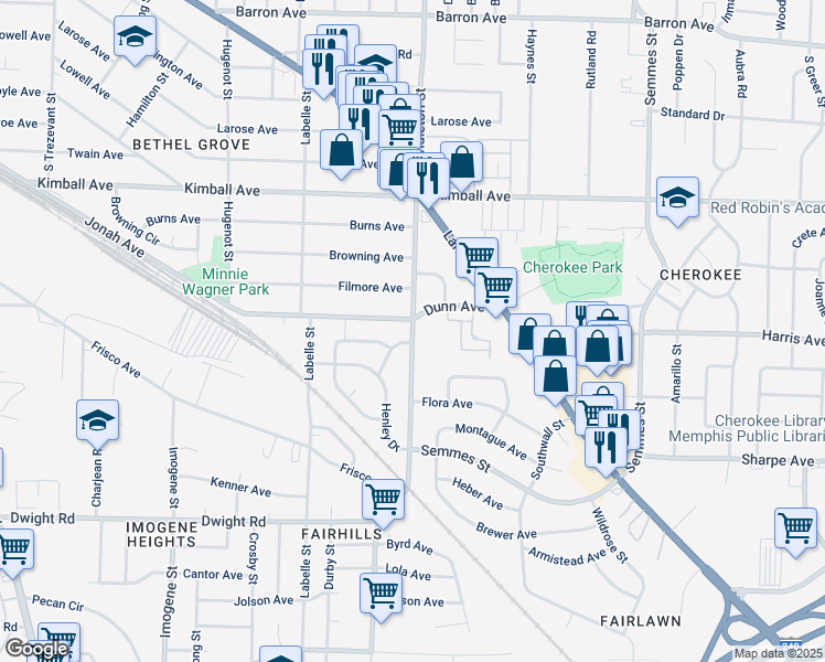 map of restaurants, bars, coffee shops, grocery stores, and more near 2016 Pendleton Street in Memphis