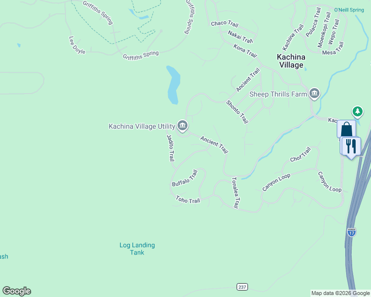 map of restaurants, bars, coffee shops, grocery stores, and more near 311 Toho Trail in Flagstaff