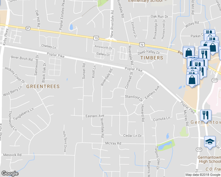 map of restaurants, bars, coffee shops, grocery stores, and more near 7182 Drayton Cove in Germantown