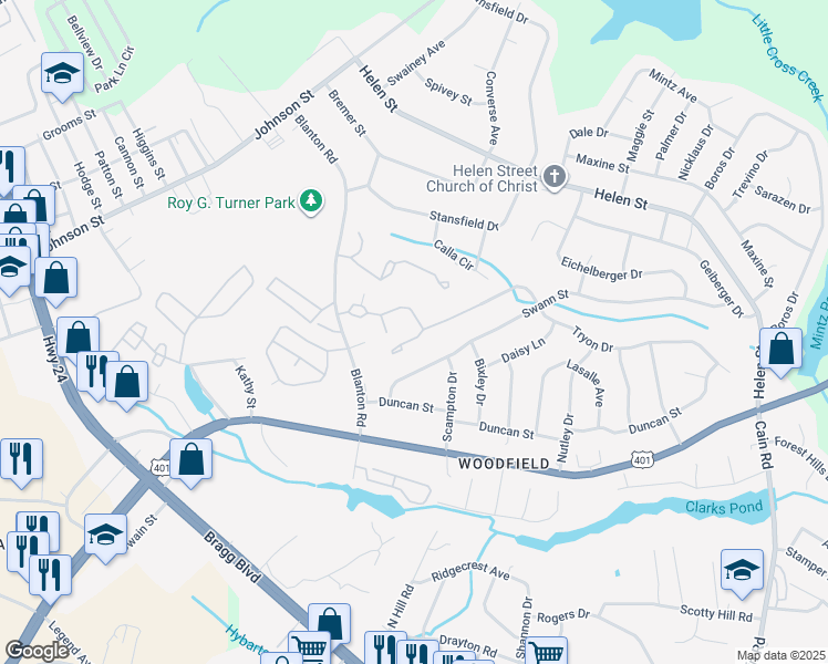 map of restaurants, bars, coffee shops, grocery stores, and more near 1891 Tryon Drive in Fayetteville