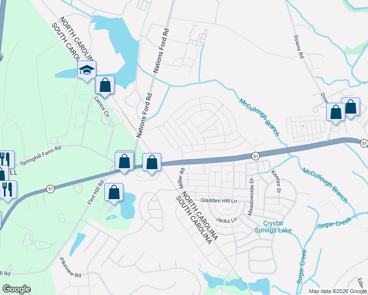 map of restaurants, bars, coffee shops, grocery stores, and more near 13116-13198 Rock Hill-Pineville Road in Pineville
