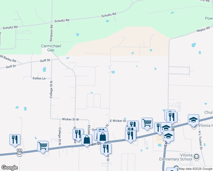 map of restaurants, bars, coffee shops, grocery stores, and more near 59 North Church Street in Vilonia