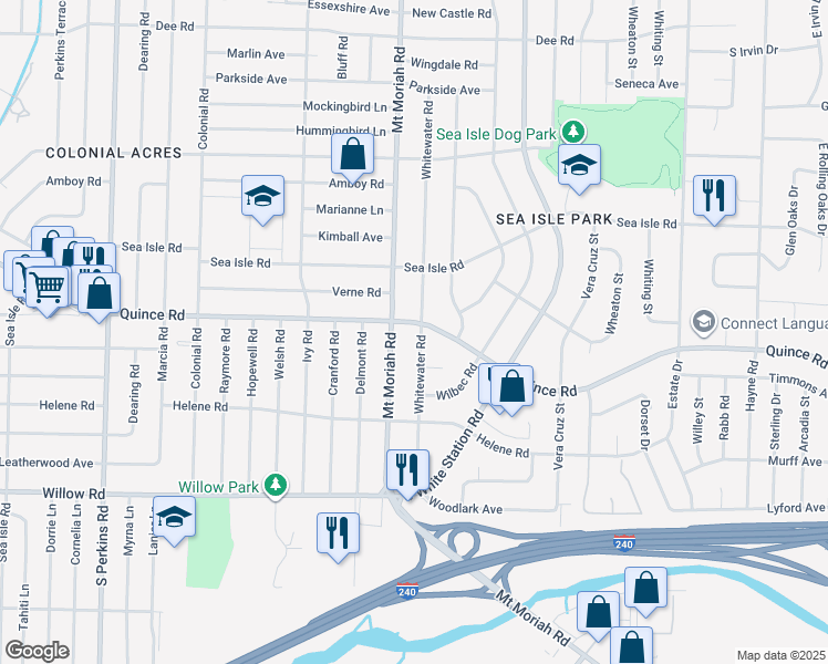 map of restaurants, bars, coffee shops, grocery stores, and more near 1495 Whitewater Road in Memphis