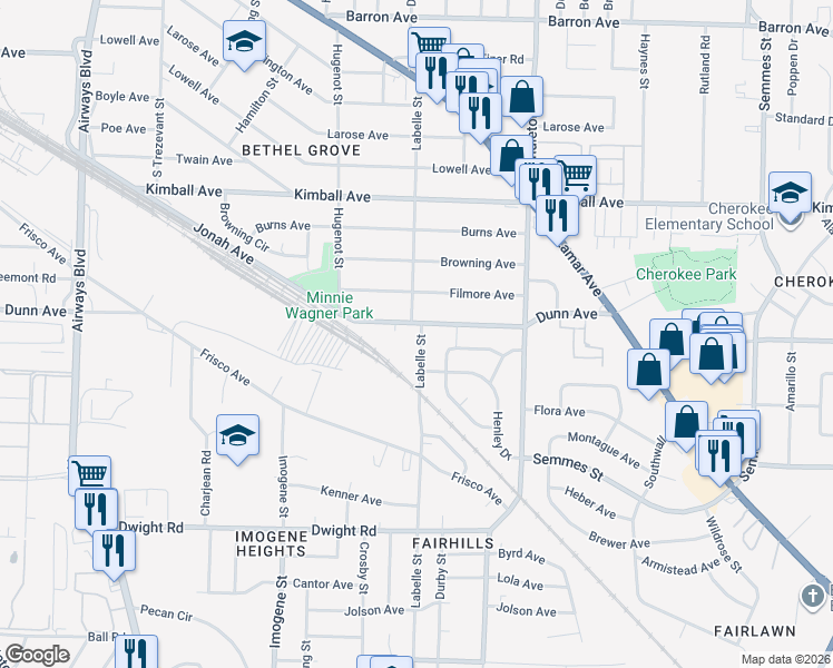 map of restaurants, bars, coffee shops, grocery stores, and more near 2657 Dunn Avenue in Memphis