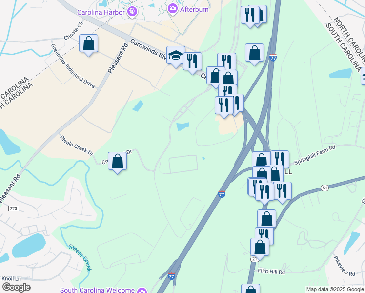 map of restaurants, bars, coffee shops, grocery stores, and more near 3318 Lakemont Boulevard in Fort Mill