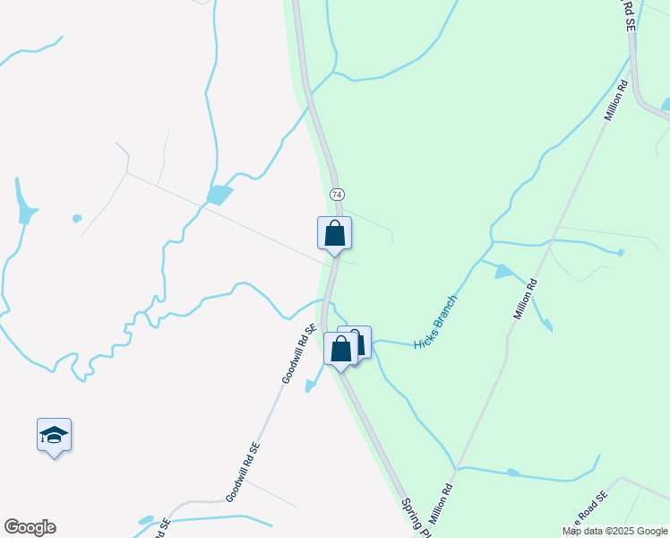 map of restaurants, bars, coffee shops, grocery stores, and more near 496 Spring Place Road Southeast in Cleveland