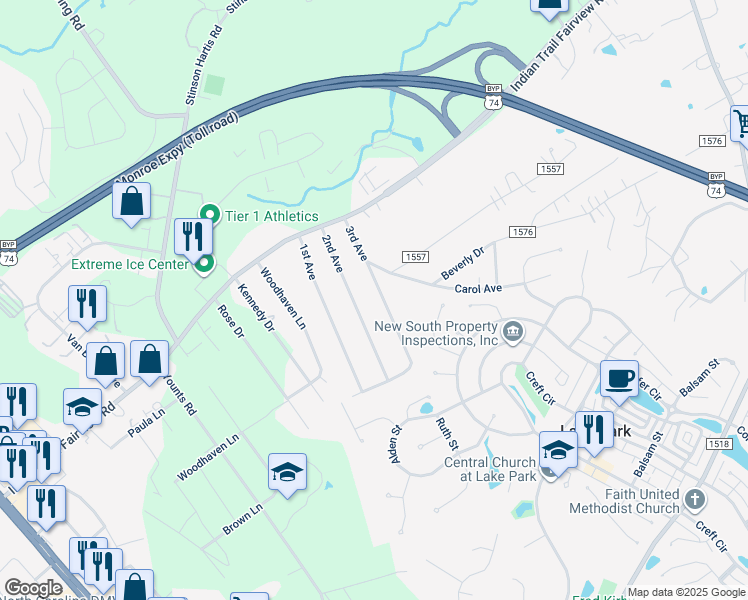 map of restaurants, bars, coffee shops, grocery stores, and more near 6711 3rd Avenue in Indian Trail