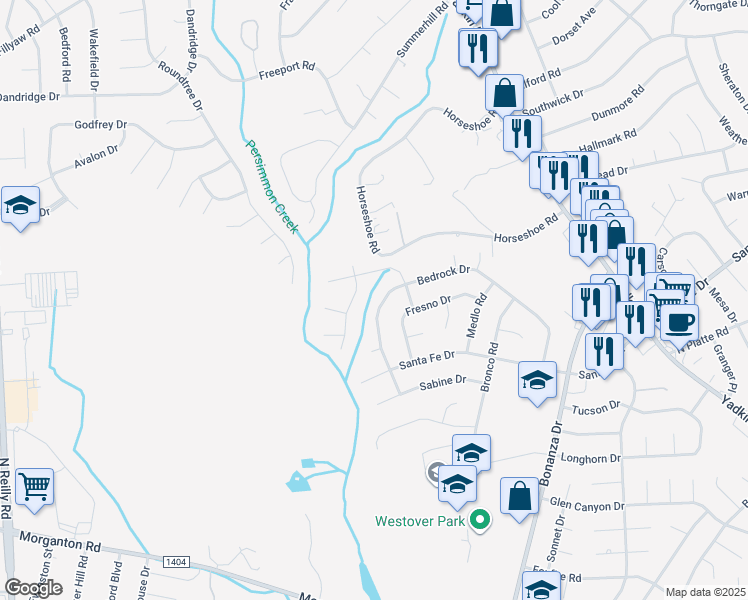 map of restaurants, bars, coffee shops, grocery stores, and more near 872 Bedrock Drive in Fayetteville
