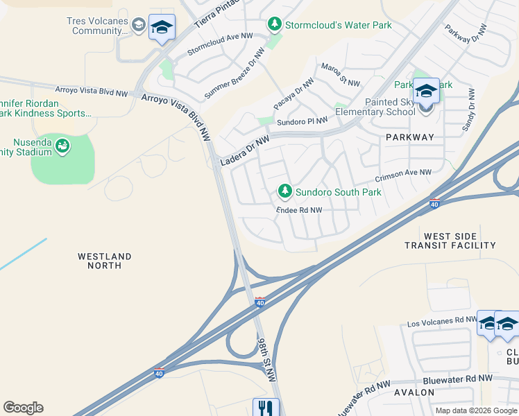map of restaurants, bars, coffee shops, grocery stores, and more near 9608 Kilauea Avenue Northwest in Albuquerque