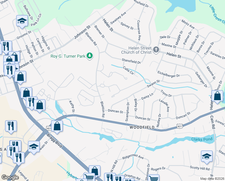map of restaurants, bars, coffee shops, grocery stores, and more near 1891 Tryon Drive in Fayetteville