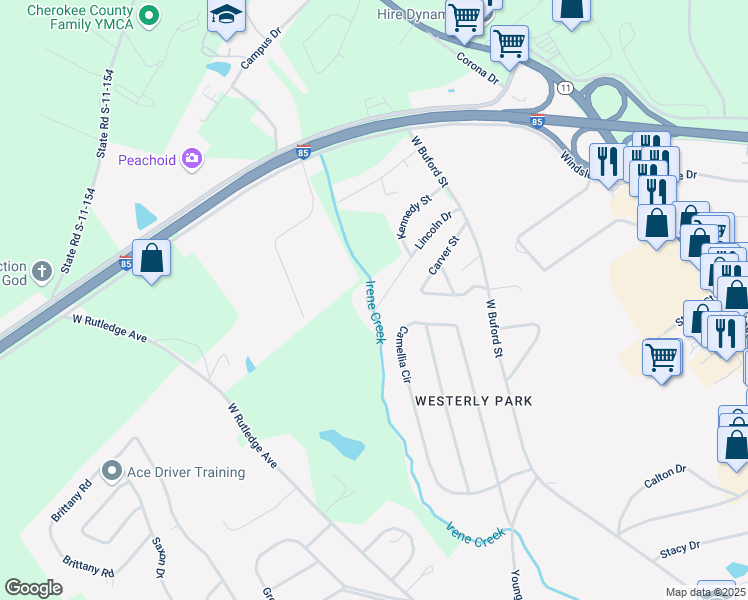 map of restaurants, bars, coffee shops, grocery stores, and more near 53 54 Lincoln Drive in Gaffney