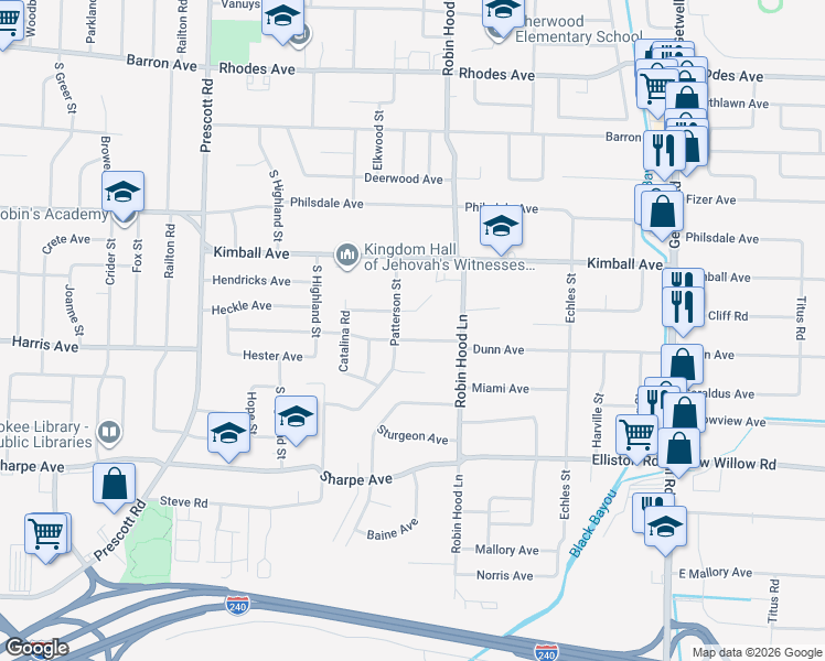 map of restaurants, bars, coffee shops, grocery stores, and more near 1486 Patterson Street in Memphis
