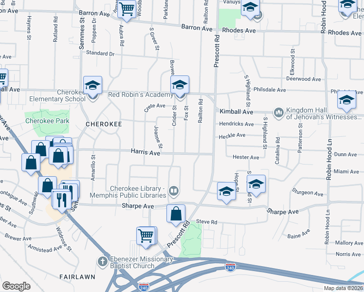 map of restaurants, bars, coffee shops, grocery stores, and more near 1493 Fox Street in Memphis