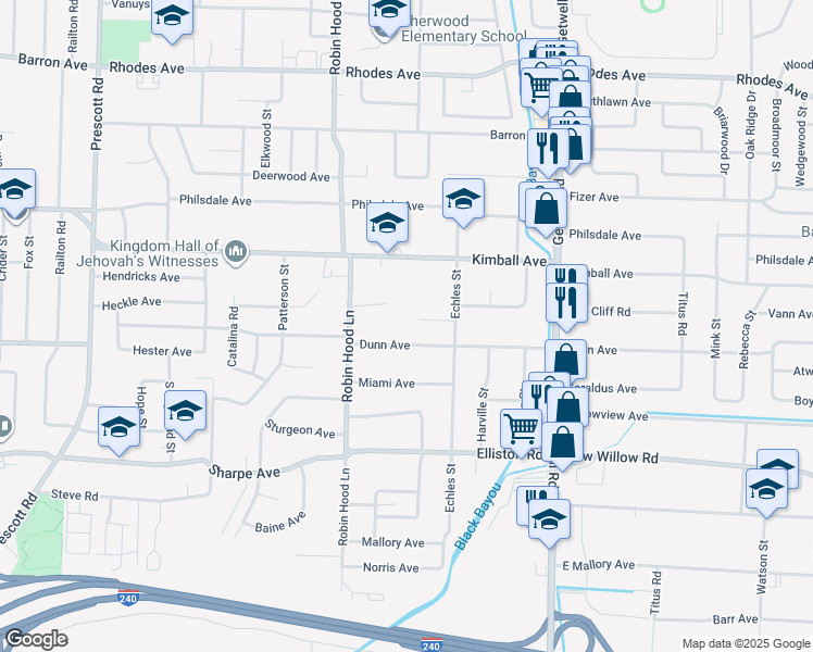 map of restaurants, bars, coffee shops, grocery stores, and more near 3771 Christy Cove in Memphis