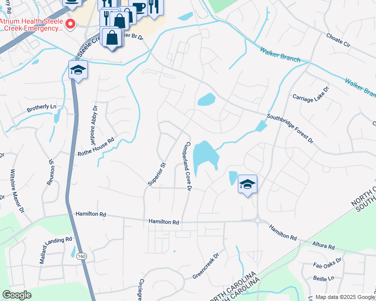 map of restaurants, bars, coffee shops, grocery stores, and more near 12628 Cumberland Cove Drive in Charlotte