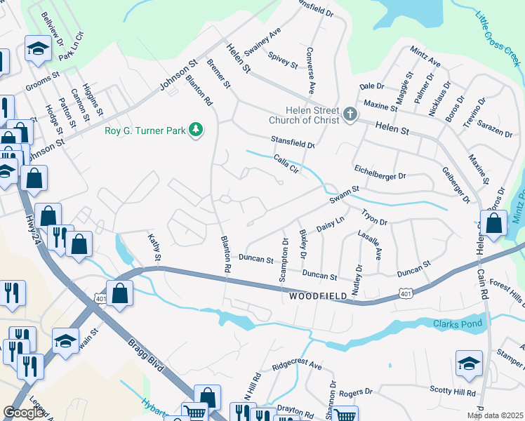 map of restaurants, bars, coffee shops, grocery stores, and more near 1857 Tryon Drive in Fayetteville