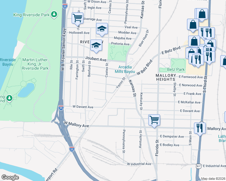 map of restaurants, bars, coffee shops, grocery stores, and more near 196 West Frank Avenue in Memphis