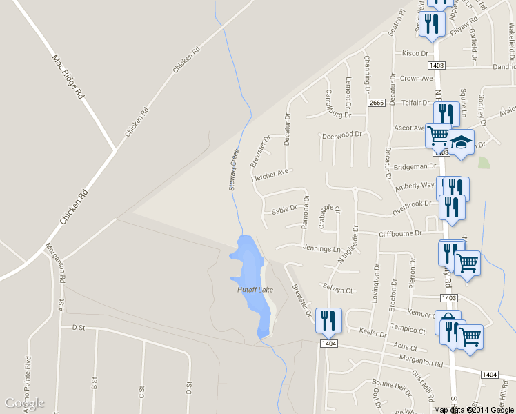 map of restaurants, bars, coffee shops, grocery stores, and more near 233 Brewster Drive in Fayetteville