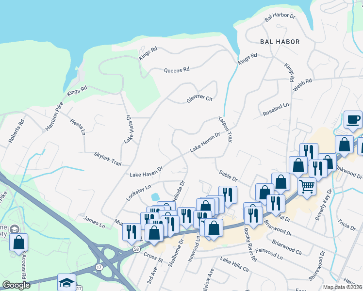 map of restaurants, bars, coffee shops, grocery stores, and more near 4204 Melinda Drive in Chattanooga