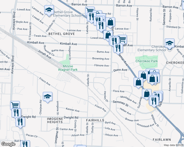 map of restaurants, bars, coffee shops, grocery stores, and more near 2705 Dunn Avenue in Memphis