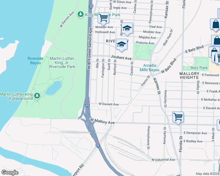 map of restaurants, bars, coffee shops, grocery stores, and more near 2076 Swift St in Memphis