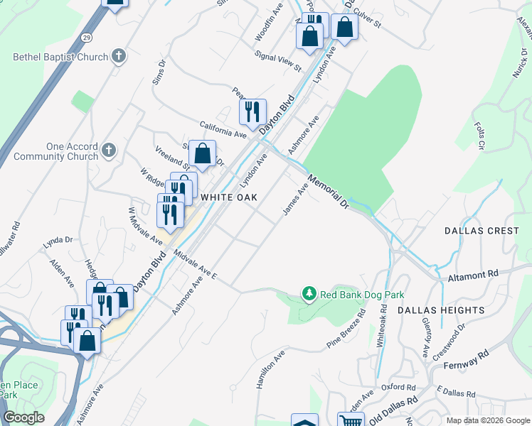 map of restaurants, bars, coffee shops, grocery stores, and more near 303 Kildare Avenue in Chattanooga