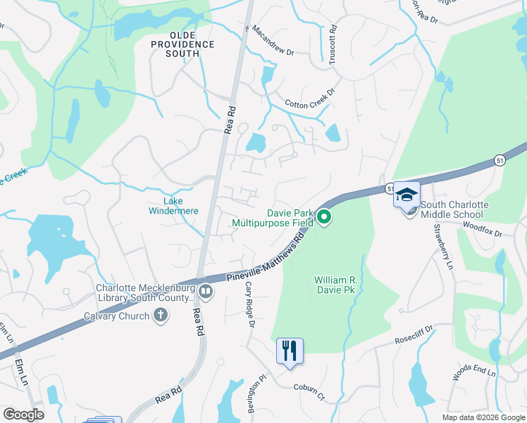 map of restaurants, bars, coffee shops, grocery stores, and more near 4720 Binfords Ridge Road in Charlotte