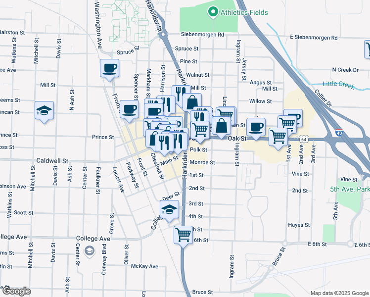 map of restaurants, bars, coffee shops, grocery stores, and more near 803 Harkrider St in Conway
