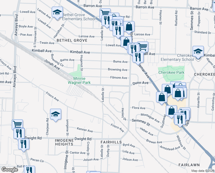 map of restaurants, bars, coffee shops, grocery stores, and more near 2705 Dunn Avenue in Memphis