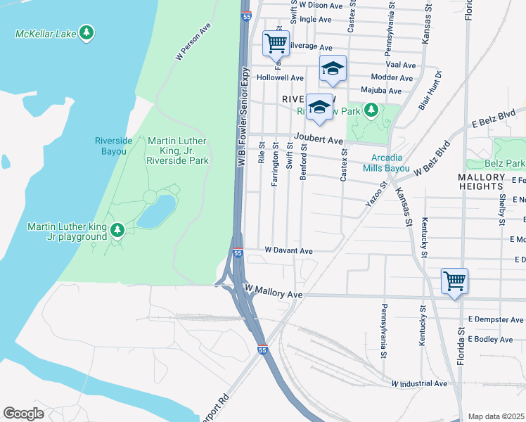 map of restaurants, bars, coffee shops, grocery stores, and more near 2076 Rile Street in Memphis